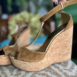 JIMMY CHOOSE wedges brown suede ankle strap wedges